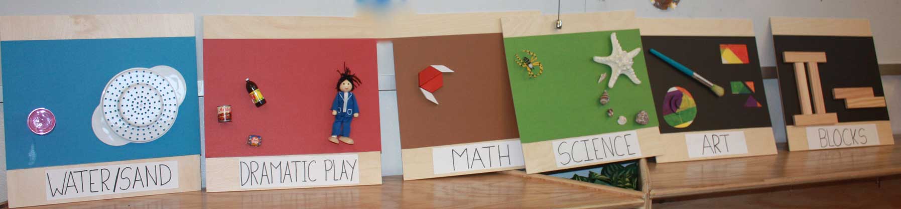 classroom station signs for math, media, dramatic play, science