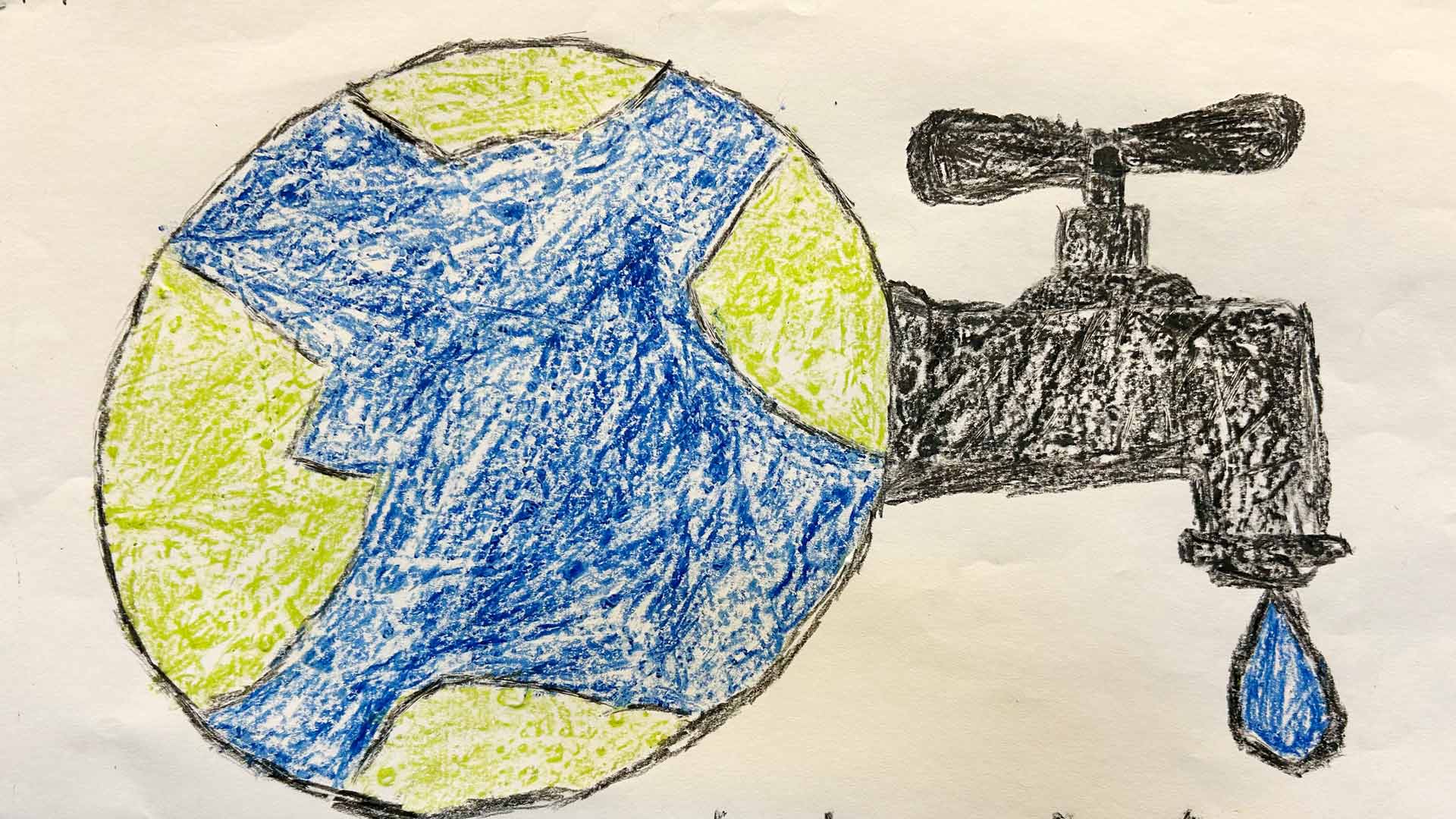 child's drawing of earth with a water faucet attached to it